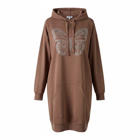 NOBO BUTTERFLY RHINESTONE HOODIE SWEATSHIRT BROWN NWT SIZE 3XL - Picture 1 of 7